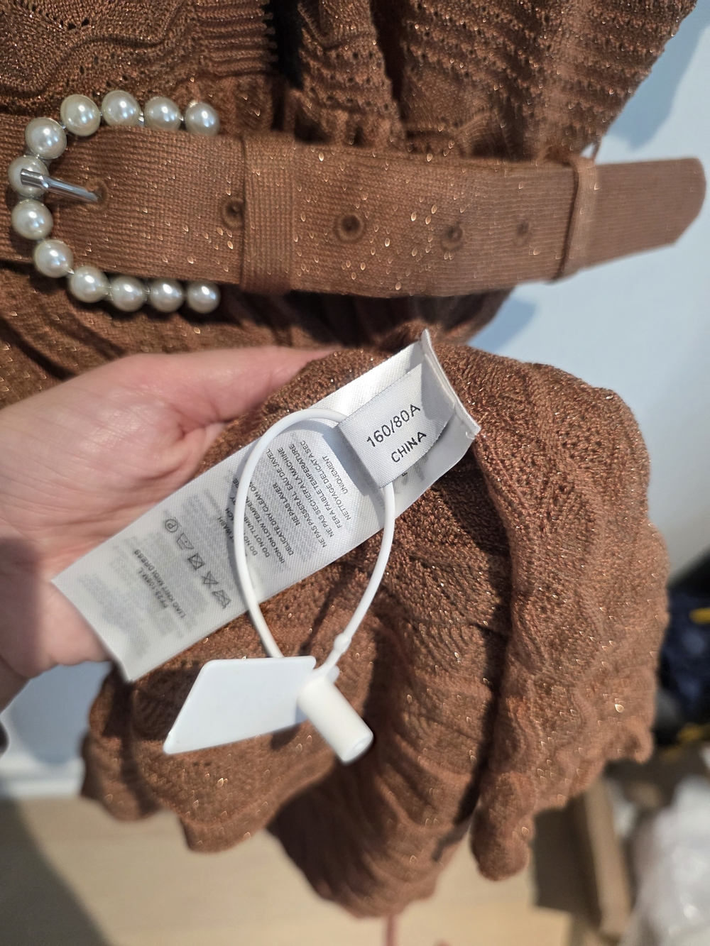 Self-Portrait Style | Rust Textured Short-Sleeve Belted Mini Dress - Picture 6 of 7